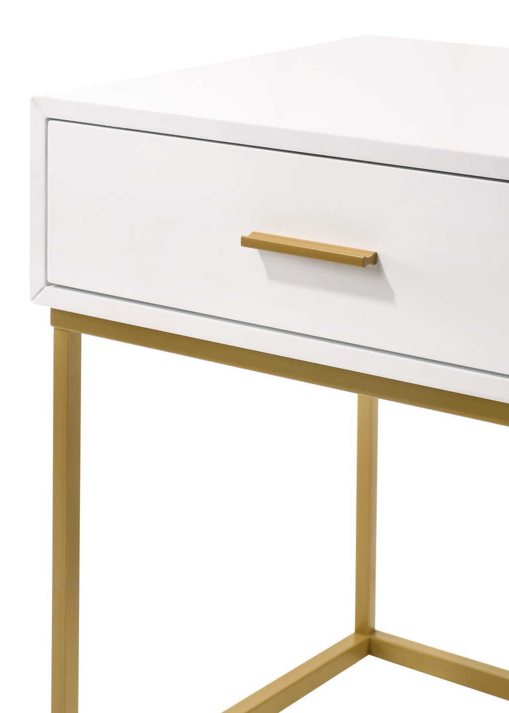 White 1-Drawer Nightstand with Gold Metal Legs M39367