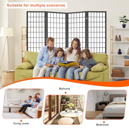 4 Panel 6 FT White Wood Room Divider W3082