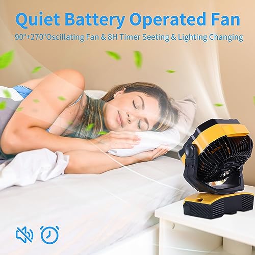 20000mAh Oscillating Portable Rechargeable Camping Fan with Light Hook D52092