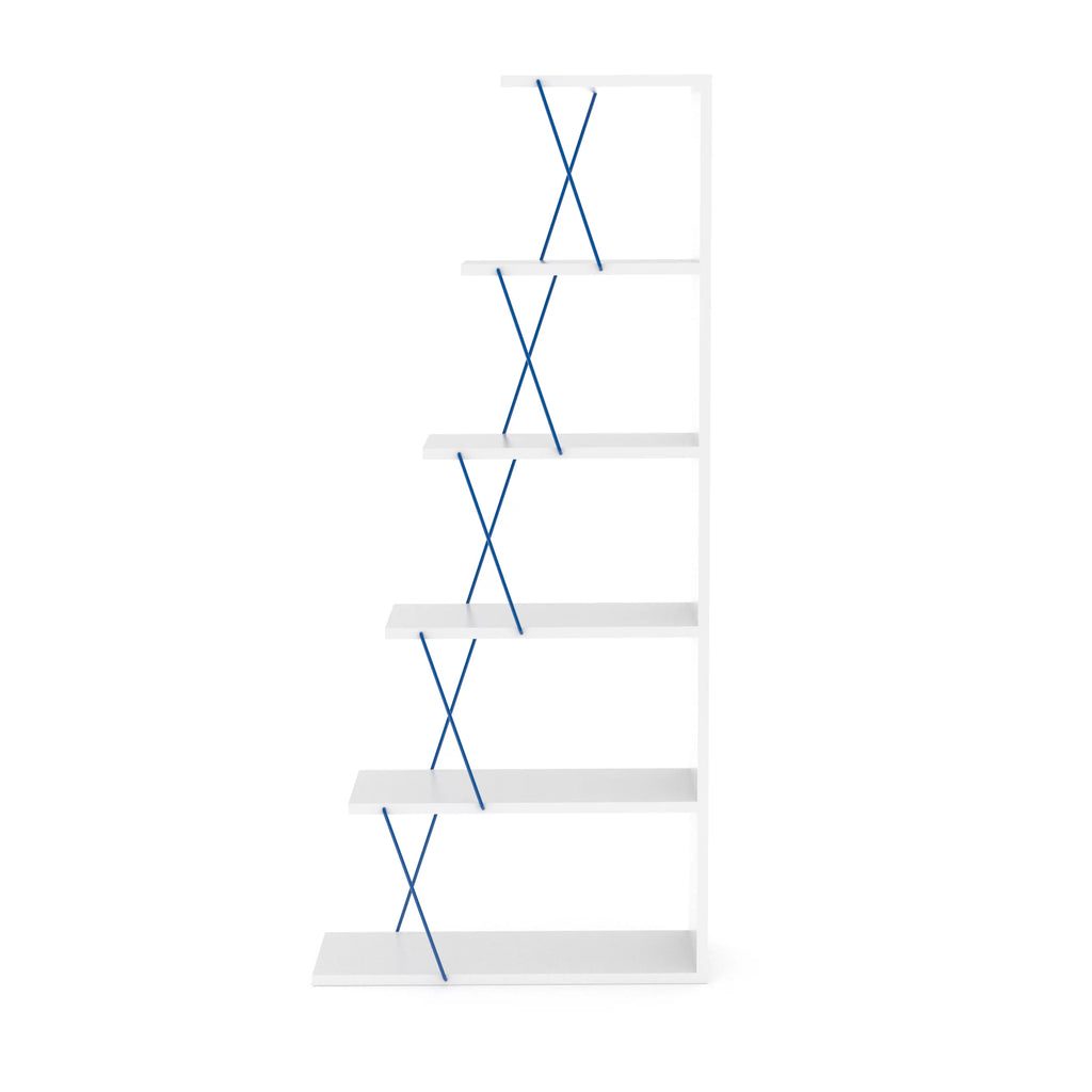 Modern 5 Tier Ladder Bookshelf, White/Blue X206547