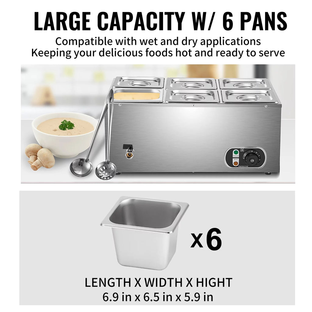 110V 6-Pan Stainless Steel Commercial Food Warmer B13519