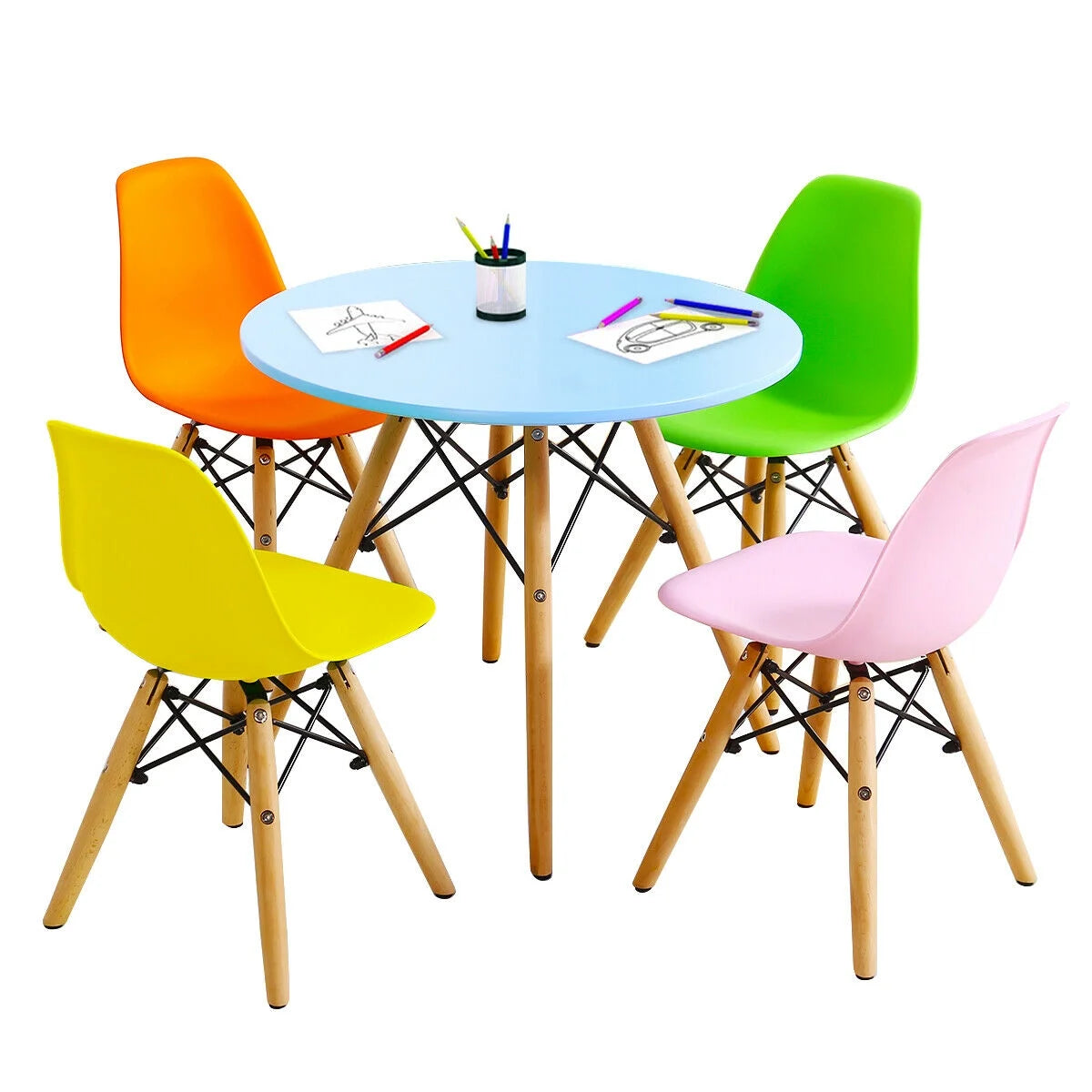5 PC Kids Round Table Chair Set with 4 Armless Chairs A472