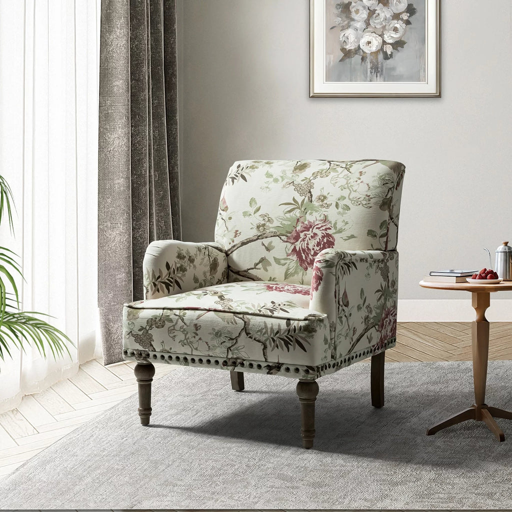 Navy Floral Upholstered Accent Armchair M432
