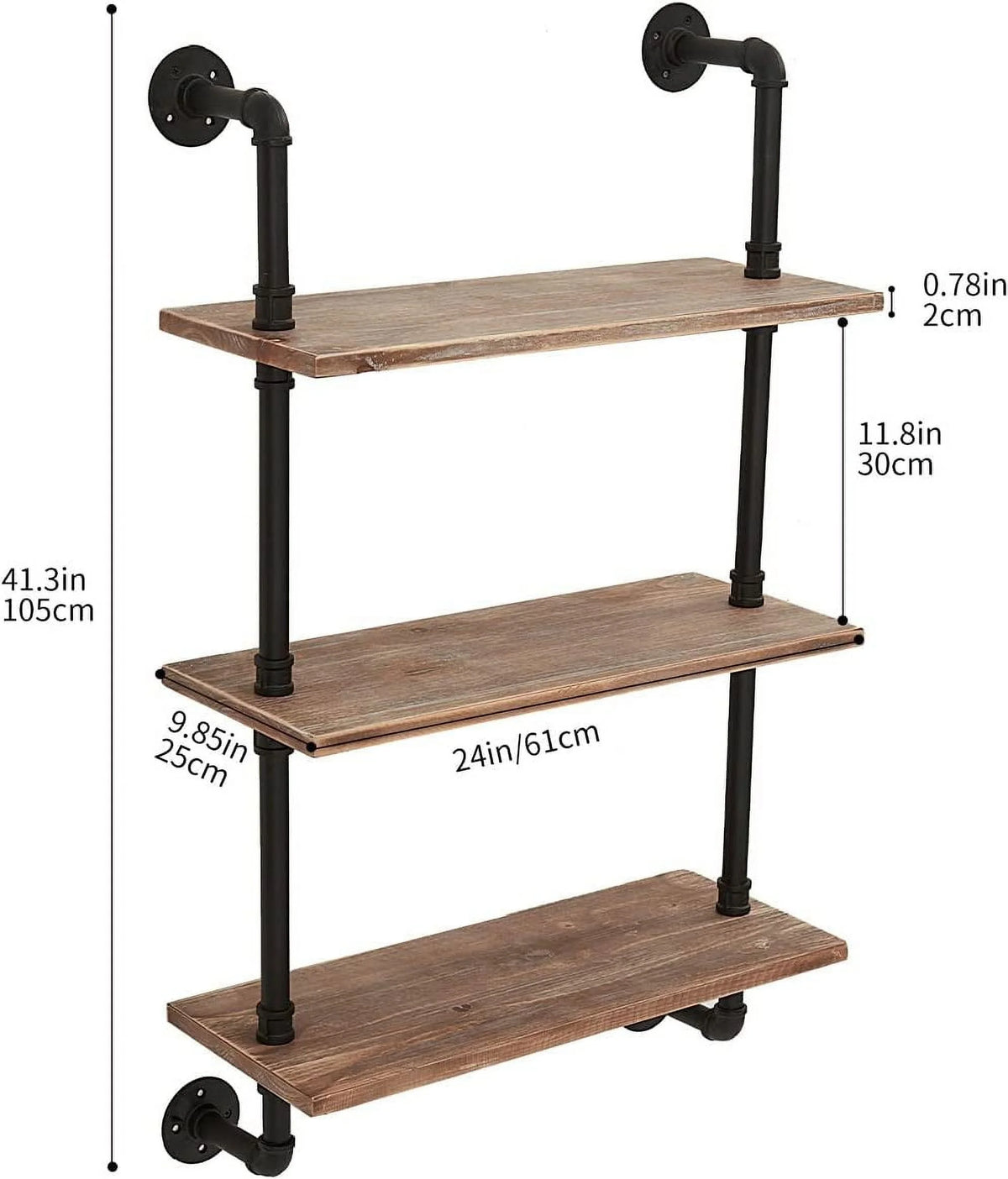Industrial Pipe Real Wood Floating Wall Shelves 24 Inches X3427