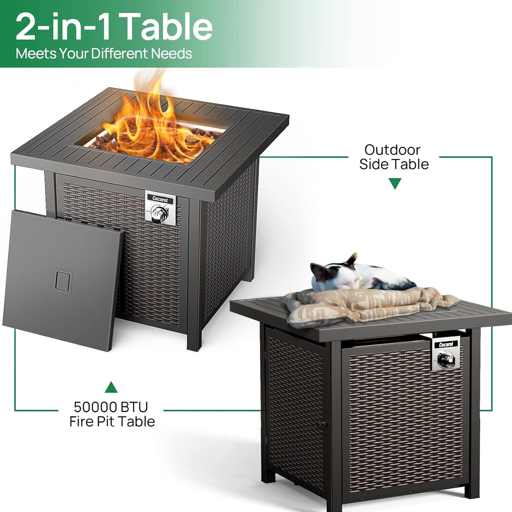 Propane Fire Pit Table with Lid 28 Auto-Ignition 50000 BTU W5546