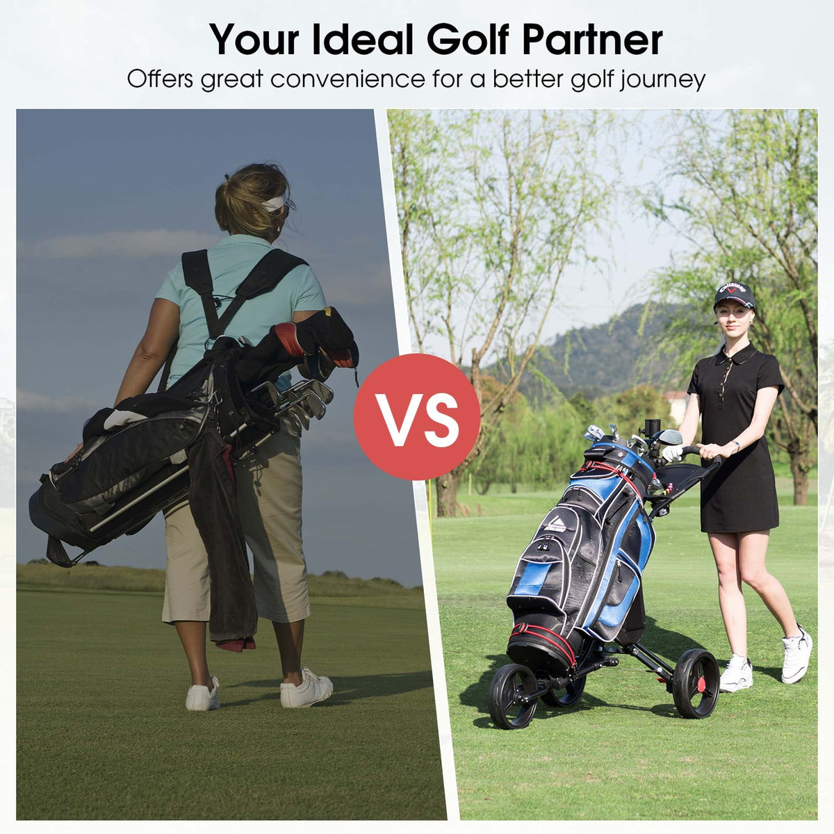 Foldable 3 Wheel Steel Golf Push Cart with Umbrella Holder K375