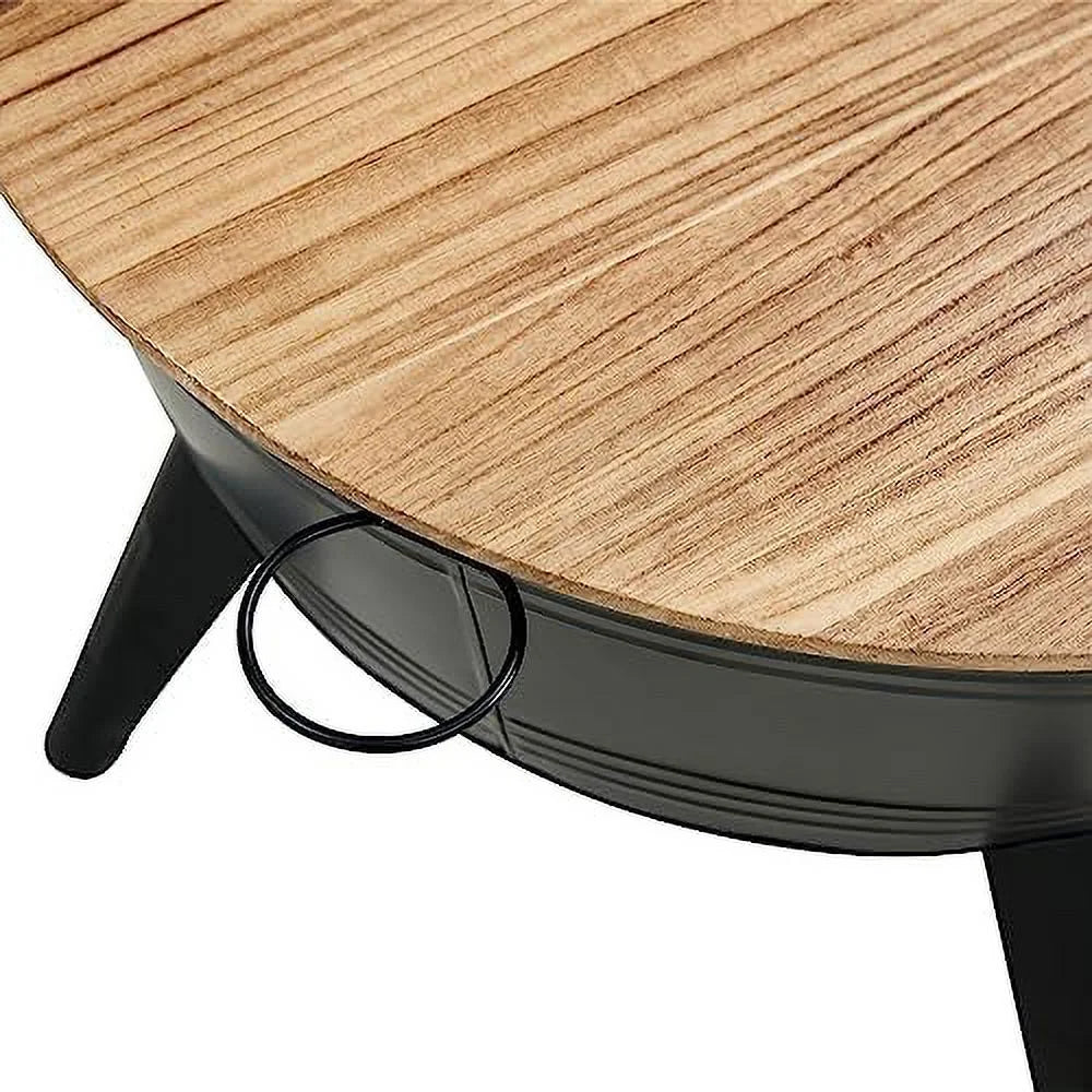 Galvanized Rustic Round Metal End Tables with Wood Lid C32229