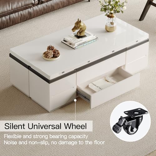 White Lifting Top Coffee Table with Four Stools N82972