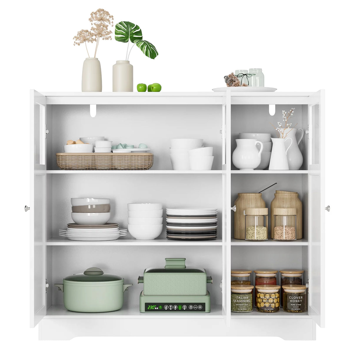 White 3 Glass Door Accent Cabinet I8867