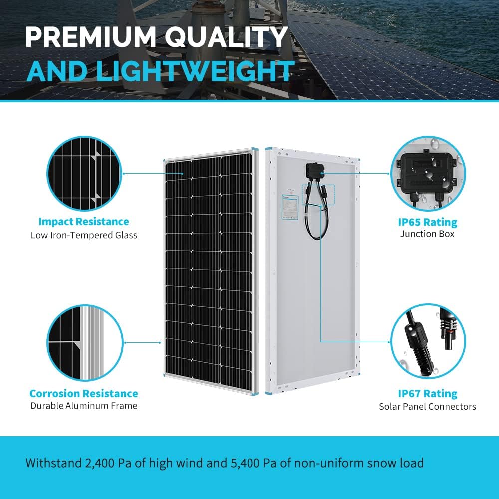 100 Watt 12 Volt Monocrystalline Solar Panels 2-Pack A50934