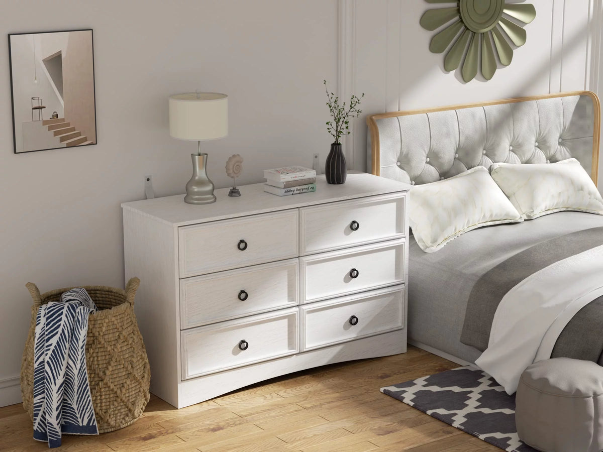 White 6 Drawer Wood Dresser K443