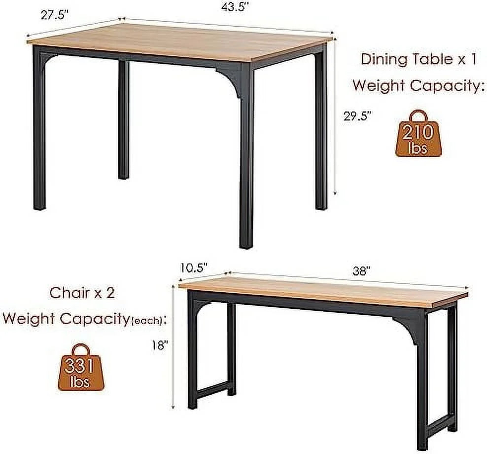 3-Piece Dining Table Set for 4 with Metal Frame P3948