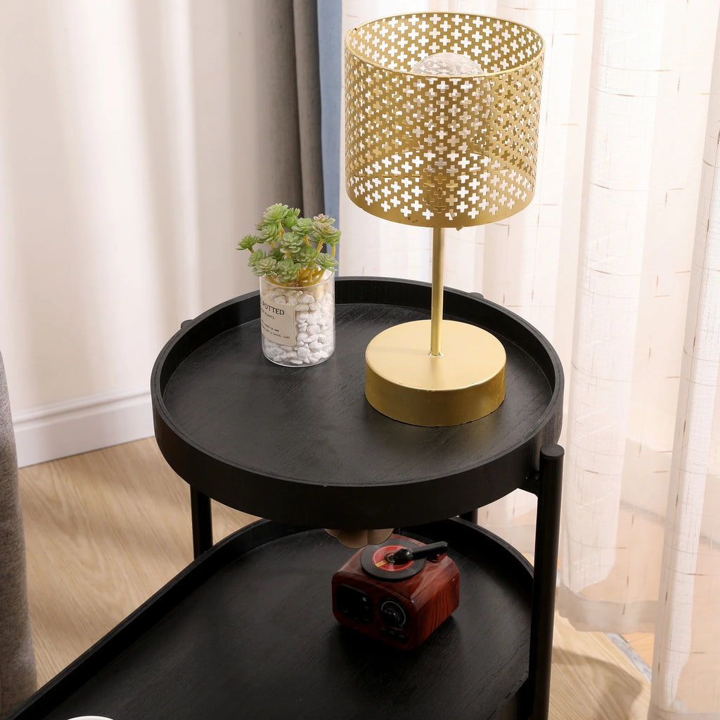 Black 2-Tier Side Table with Storage C935979