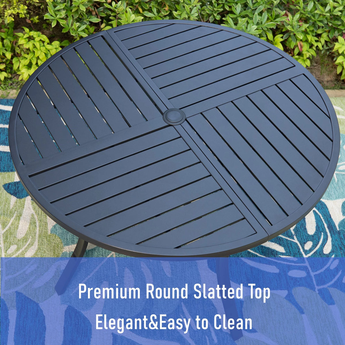 Black Round Outdoor Dining Table with Umbrella Hole K279