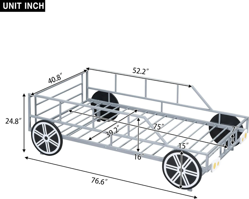 Metal Car-Shaped Platform Bed with Wheels and Guardrails Z418637