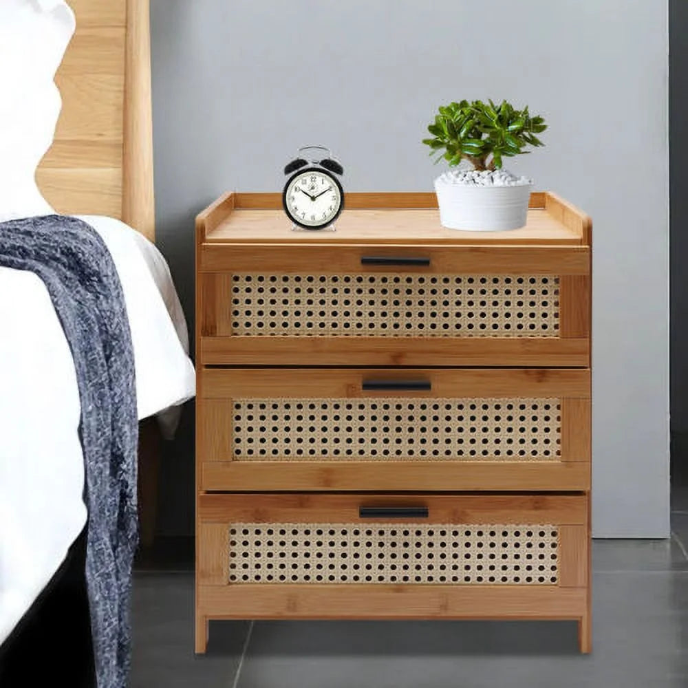 Bamboo Bedside Table with 3 Sliding Drawer P49101