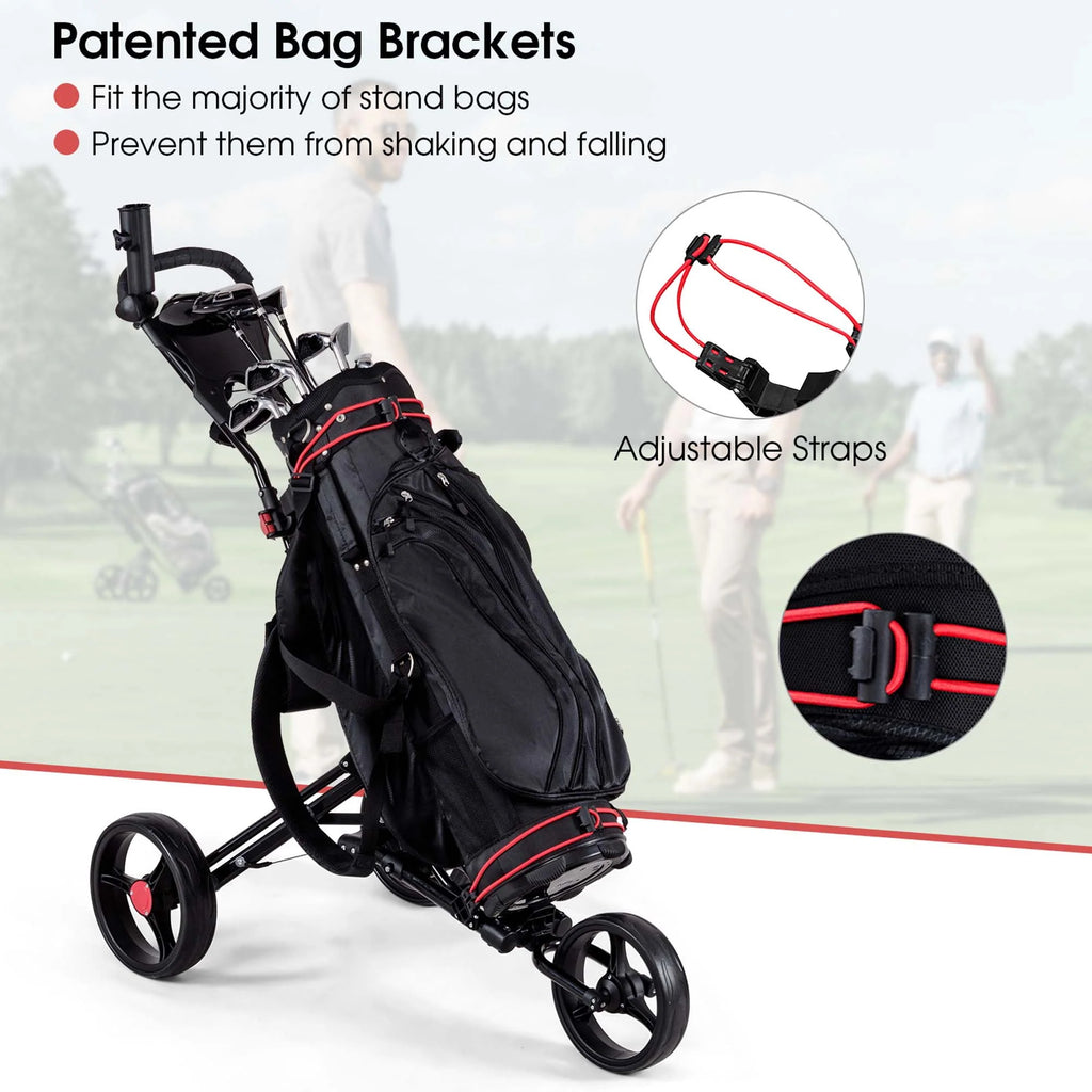 Foldable 3 Wheel Steel Golf Push Cart with Umbrella Holder K375