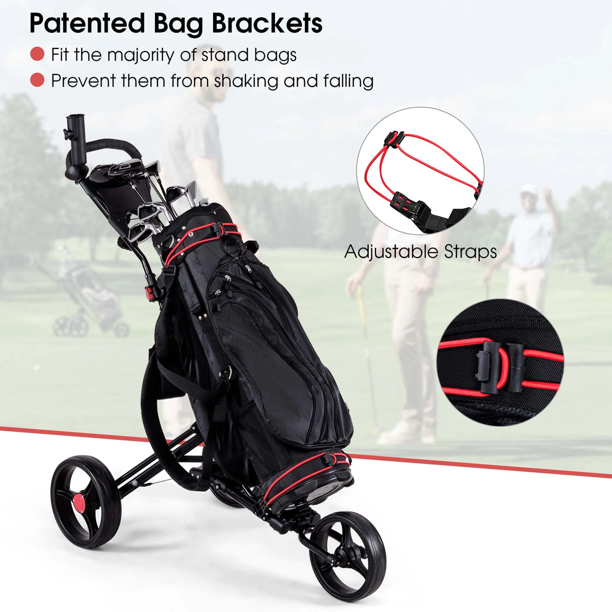Foldable 3 Wheel Steel Golf Push Cart with Umbrella Holder K375