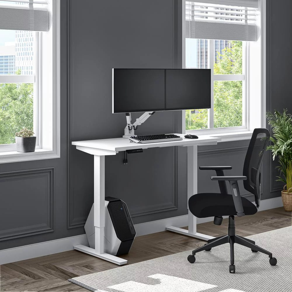 White Electric Standing Desk with Monitor Arms B612620