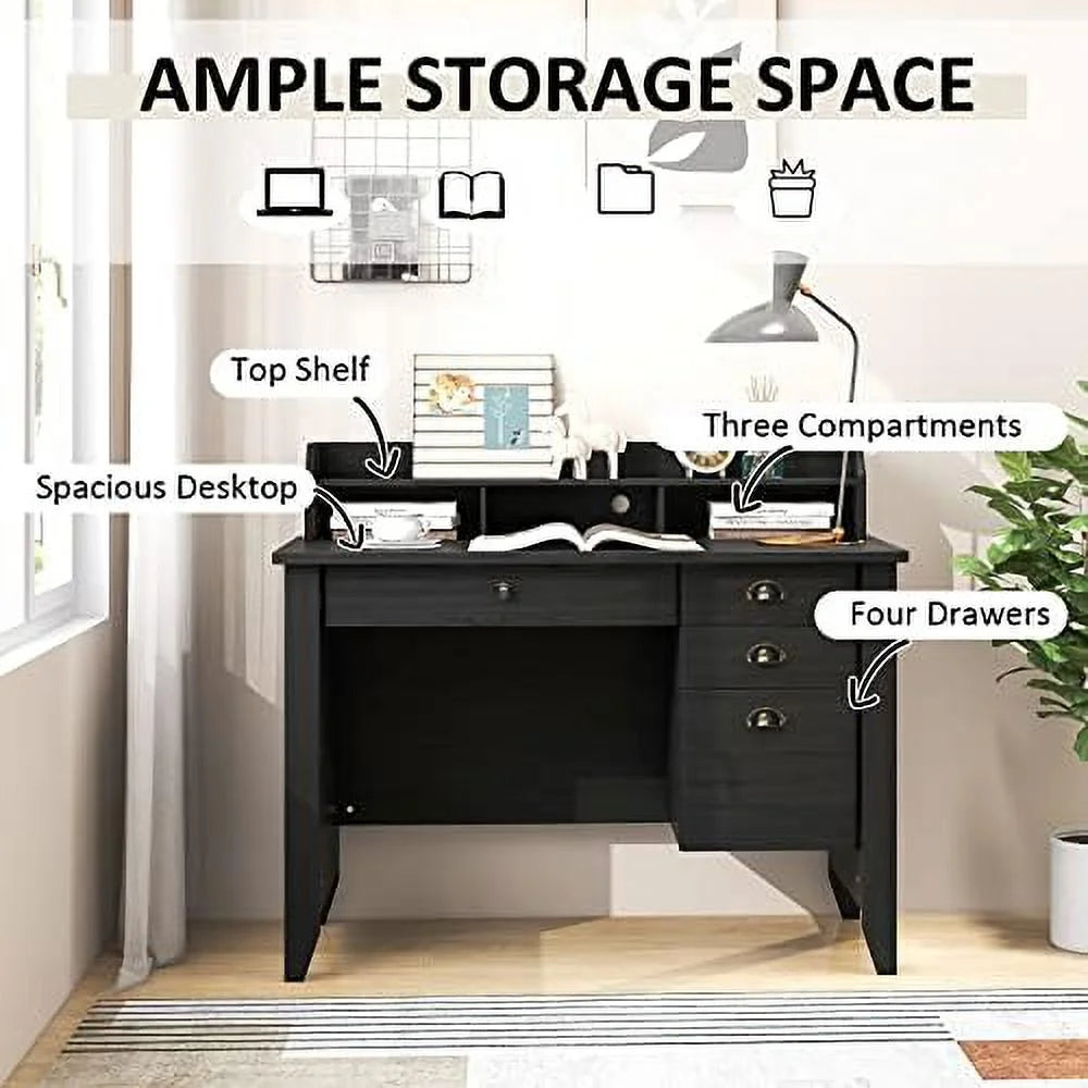 Brown Computer Desk with 4 Drawers and Hutch R67327