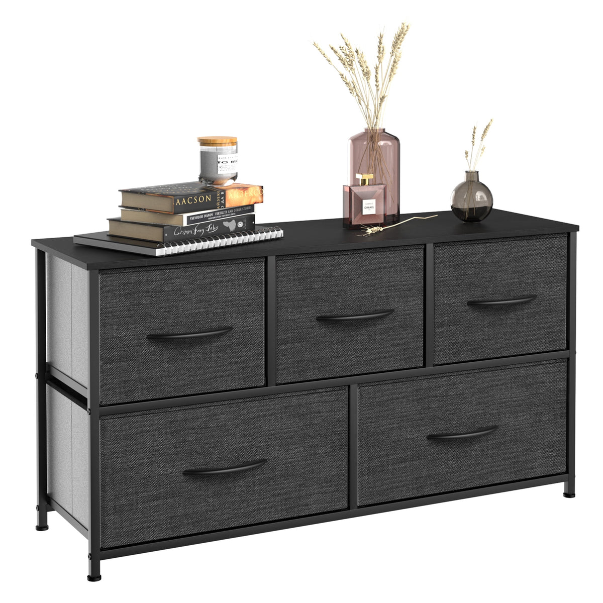 Dark Gray 5 Drawer Fabric Dresser Z965706