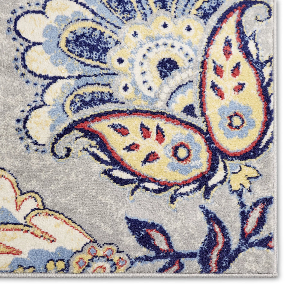 Grey/Red Bohemian Floral Area Rug 5'3"x7'2" A52027