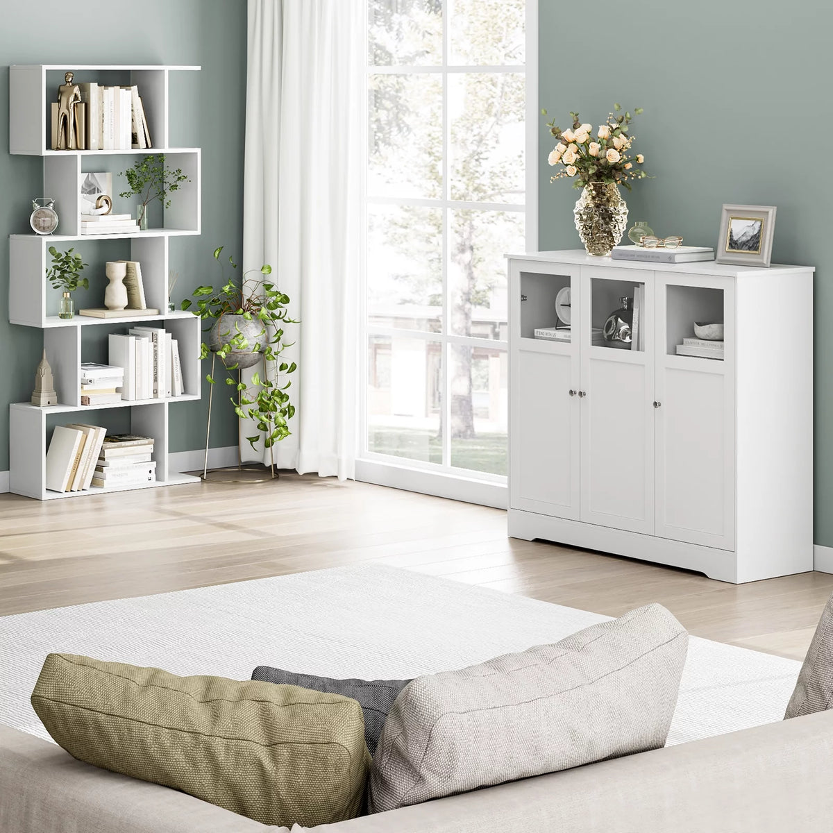 White 3 Glass Door Accent Cabinet I8867