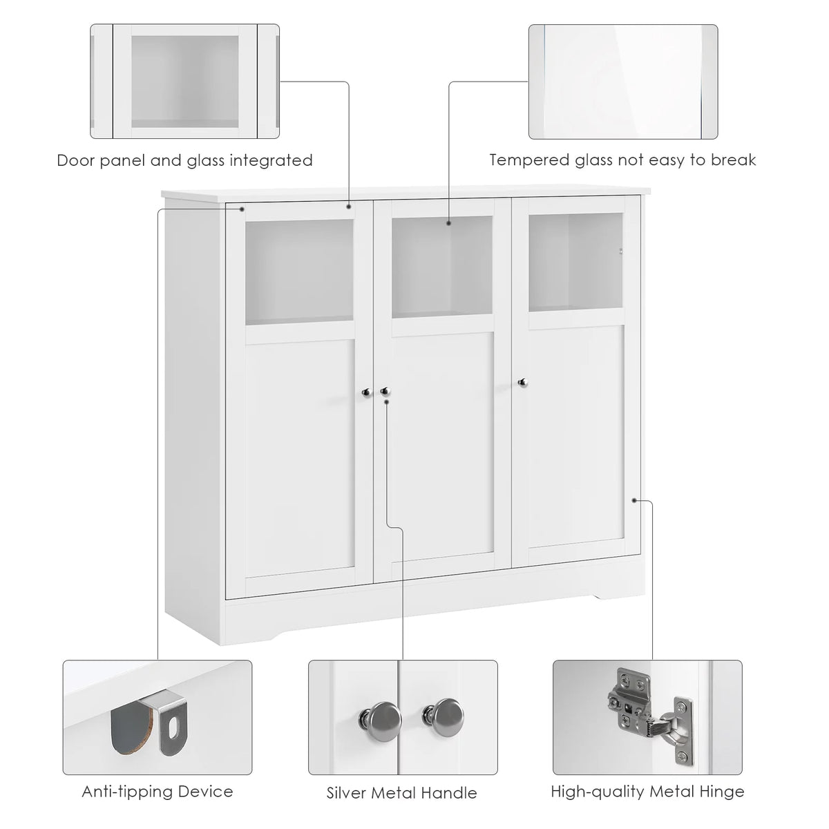 White 3 Glass Door Accent Cabinet I8867