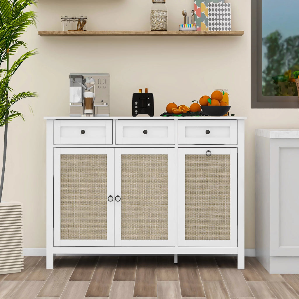 White Rattan Sideboard Buffet Cabinet with 3 Doors and 3 Drawer G827