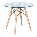 Round Glass Top Dining Table with Wood Base R651911
