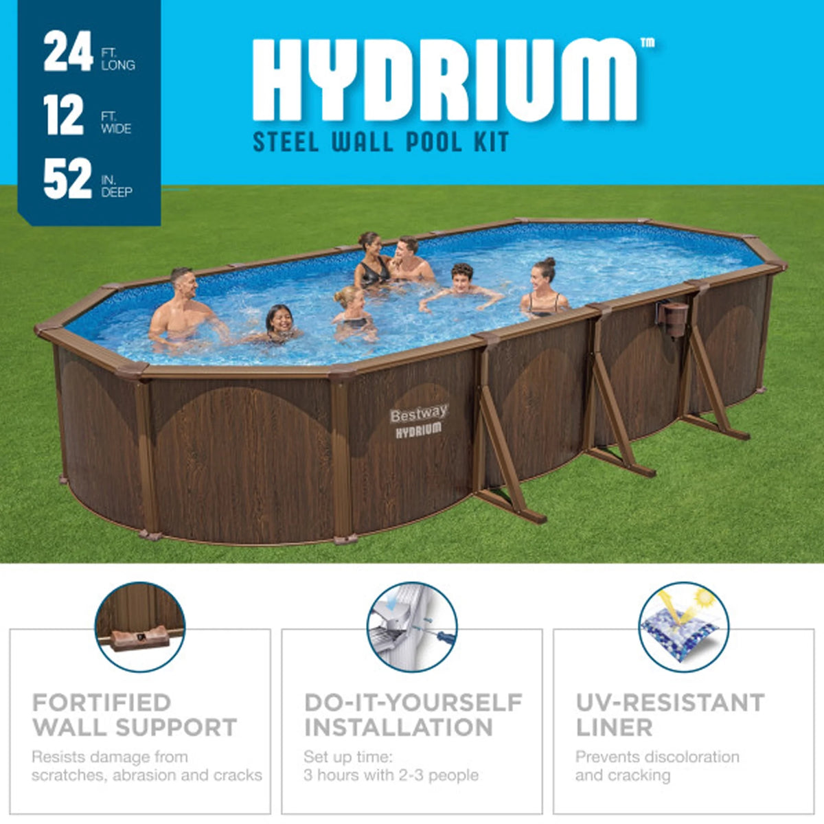 24'x12'x52 Oval Above Ground Swimming Pool Set U858654