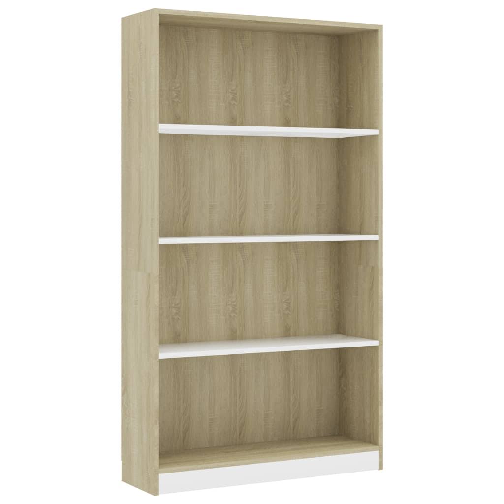 White and Sonoma Oak 4-Tier Book Cabinet T732
