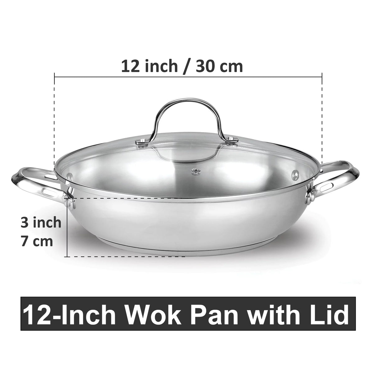 Stainless Steel 12-Inch Wok Stir Fry Pan with Glass Lid I917590