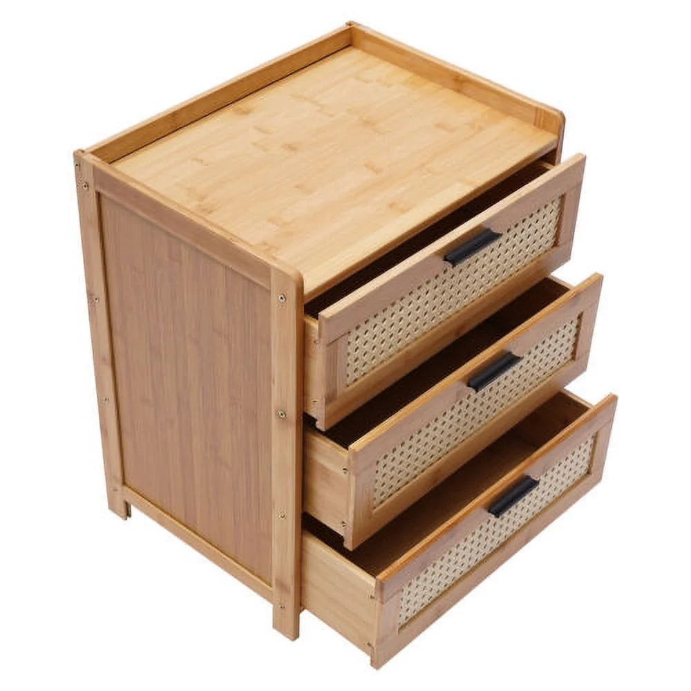 Bamboo Bedside Table with 3 Sliding Drawer P49101
