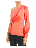 Coral Pleated Asymmetrical Long Sleeve Cocktail Top S850973