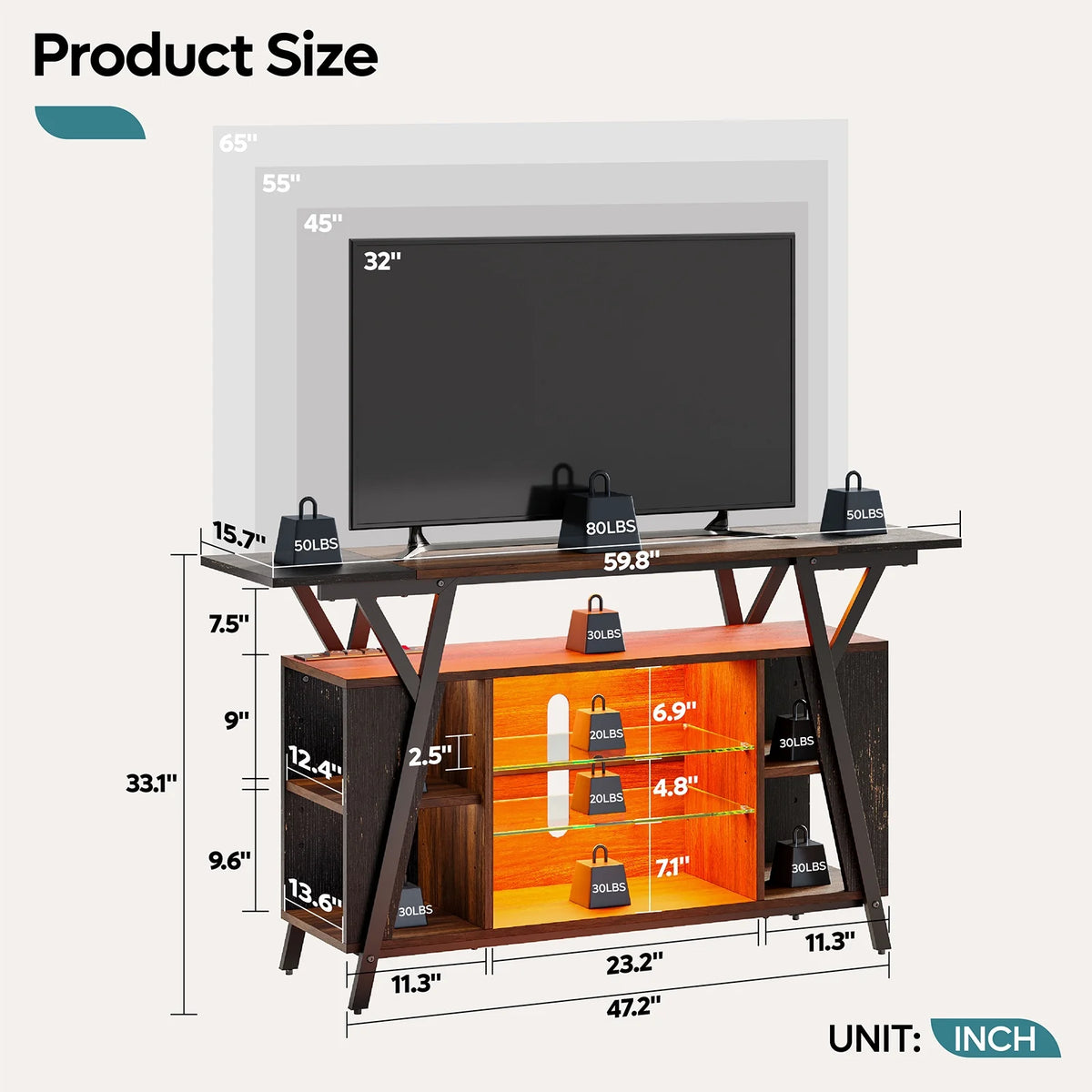 Walnut TV Stand with Power Outlets H665