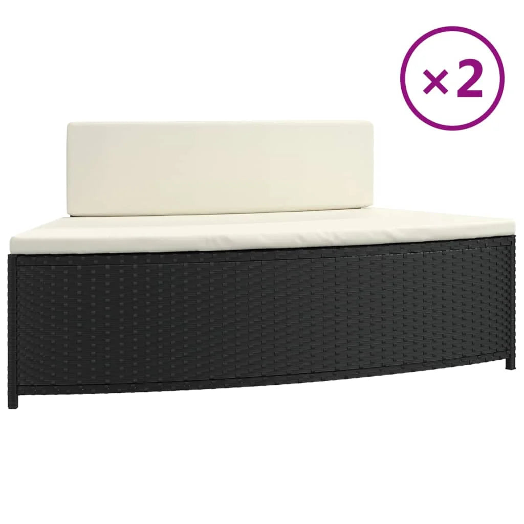 Black Poly Rattan Spa Benches with Cushions 2 pcs J9404