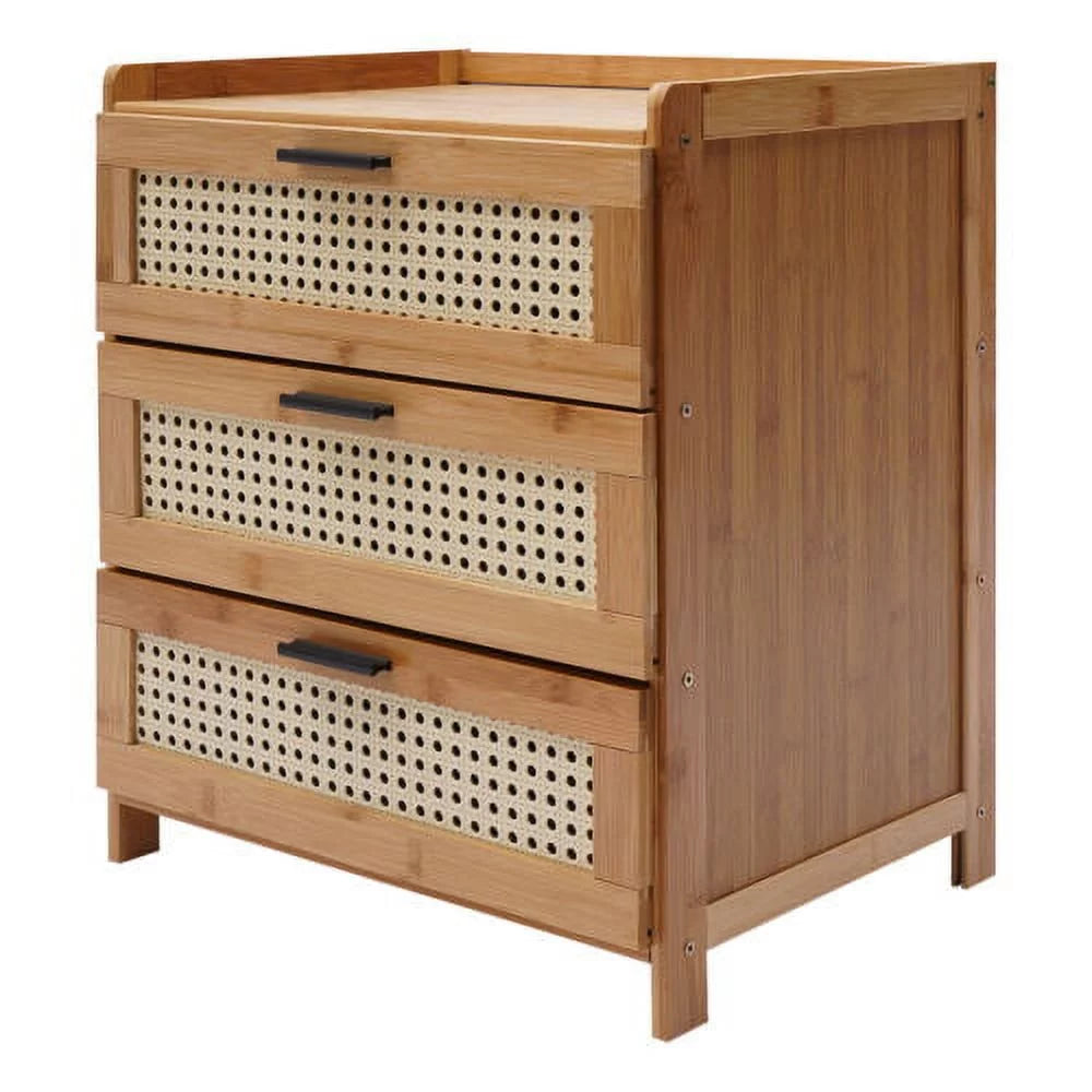 Bamboo Bedside Table with 3 Sliding Drawer P49101