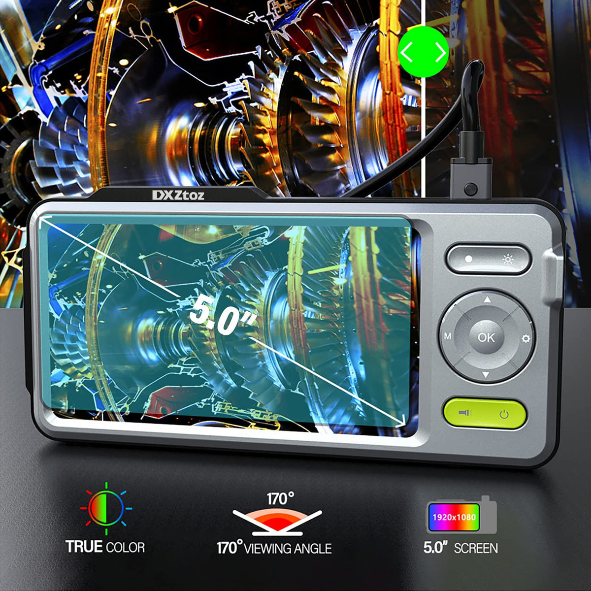 50FT Dual-Lens Industrial Endoscope 5'' IPS Screen Waterproof with Light R952968