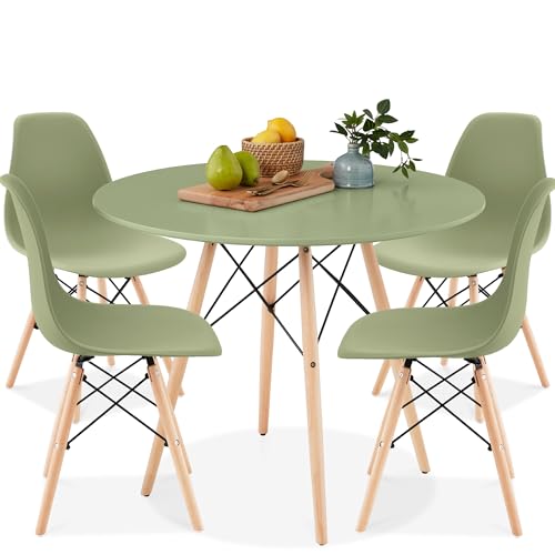 5-Piece Dining Set with 4 Chairs, Plastic Seats, Wooden Legs, Metal Frame H545114