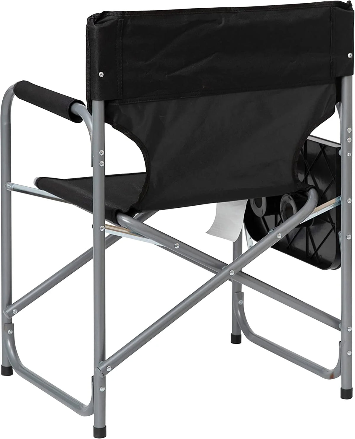 Black Folding Camping Chair with Side Table and Cup Holder W60049