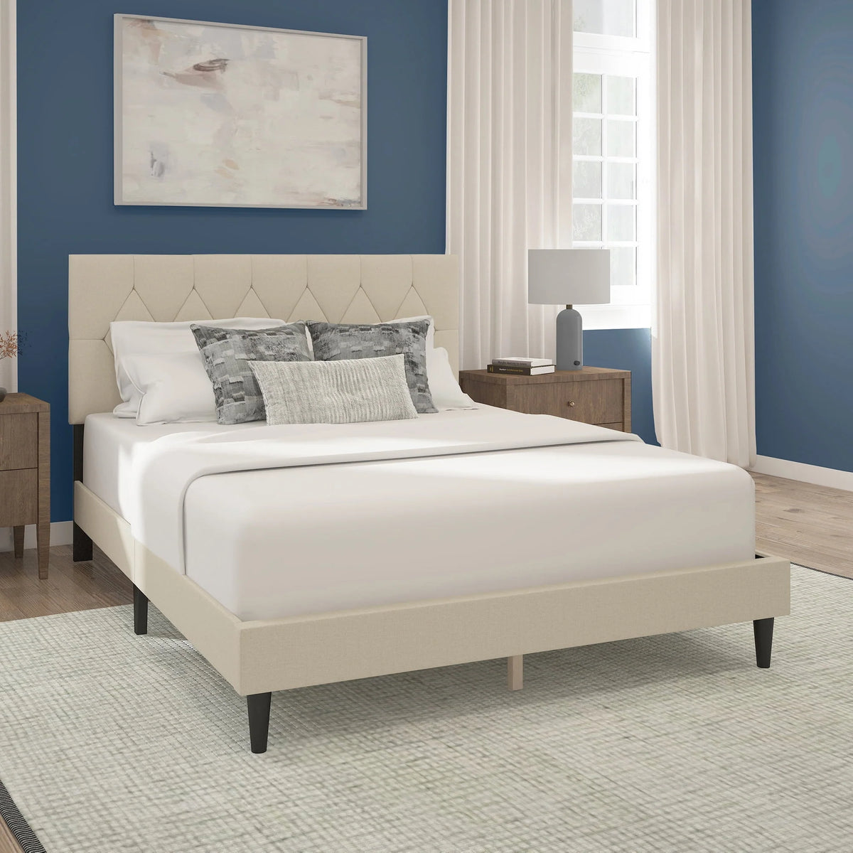 Gray Diamond Tufted Upholstered Queen Platform Bed M730618