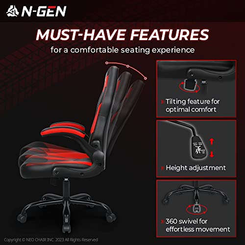 Black Ergonomic PU Leather Gaming Chair with Lumbar Support J378