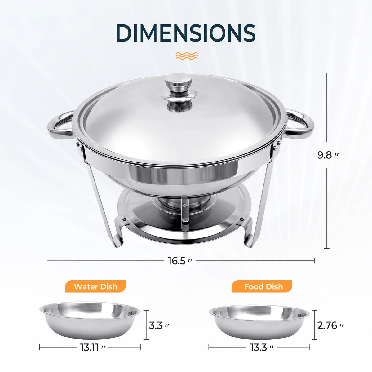 6 Pack 5QT Round Stainless Steel Chafing Dish Buffet Set A280