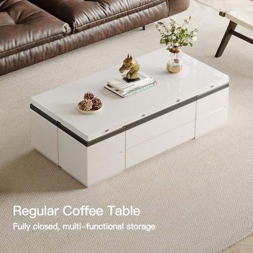 White Lifting Top Coffee Table with Four Stools N82972