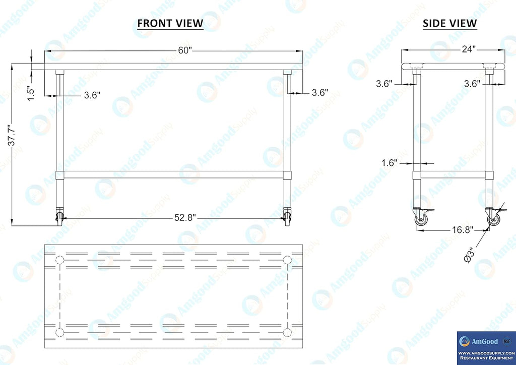 24 x 60 Stainless Steel Work Table with Casters C5956