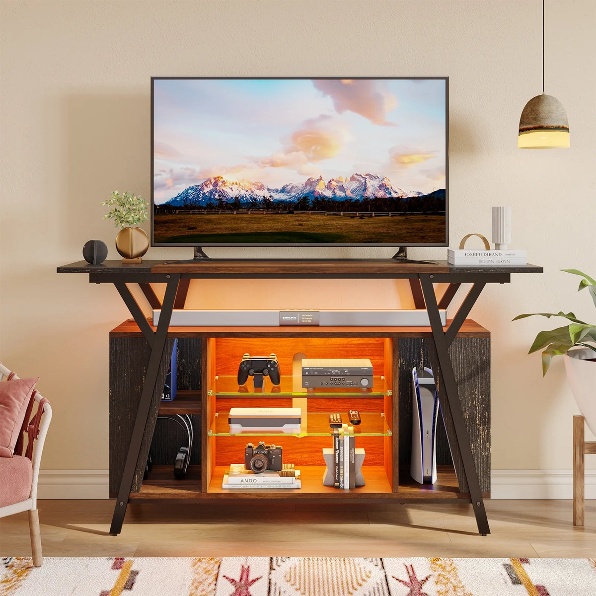Walnut TV Stand with Power Outlets H665
