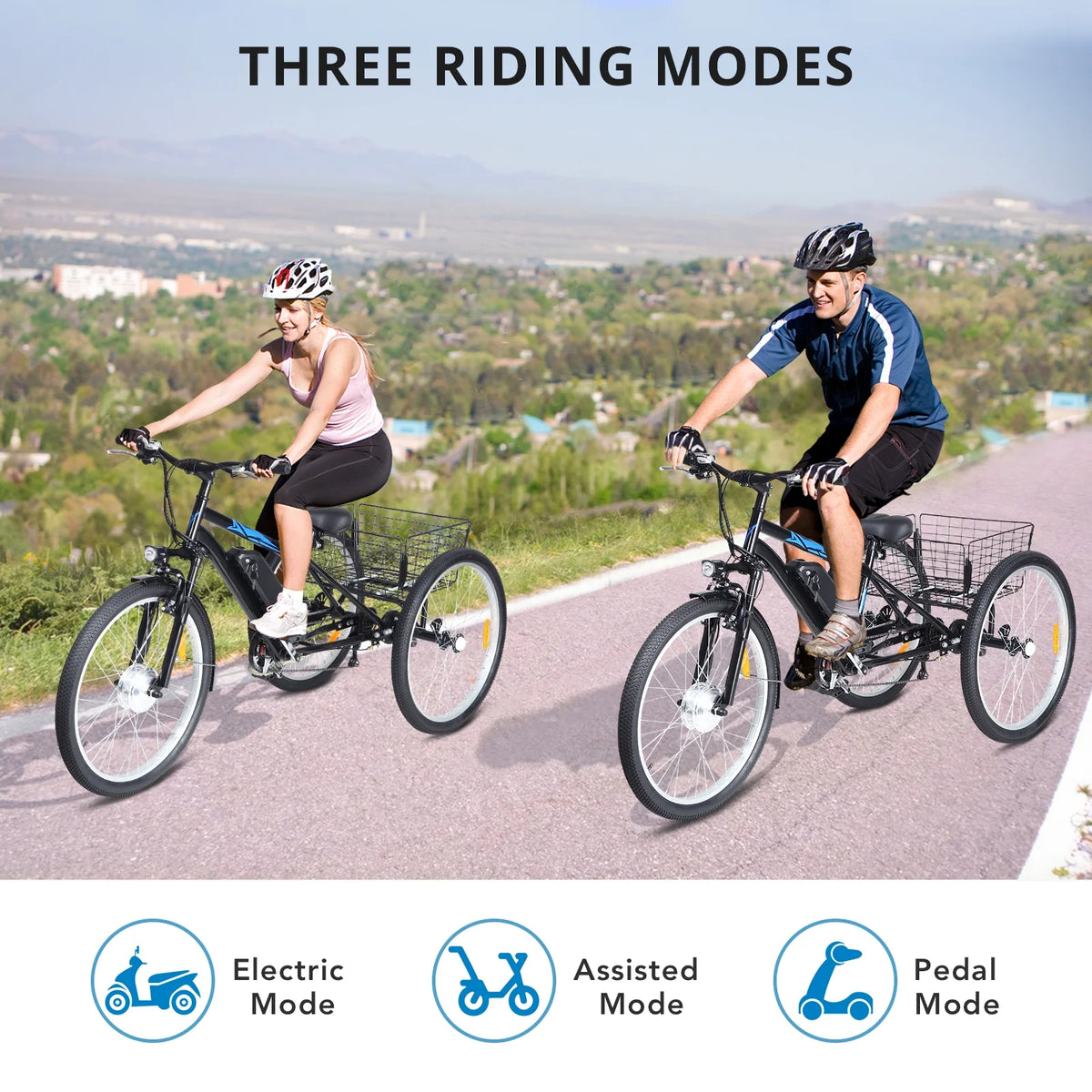 36V 350W 10AH 3 Wheels Fat Tires Electric Tricycle with Rear Basket, Blue W694
