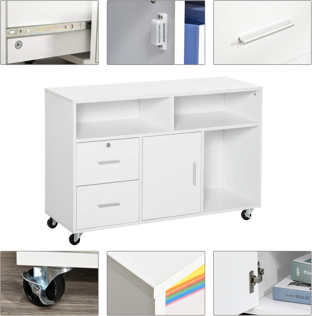 White Printer Stand with Drawer and Caster Wheels C648824