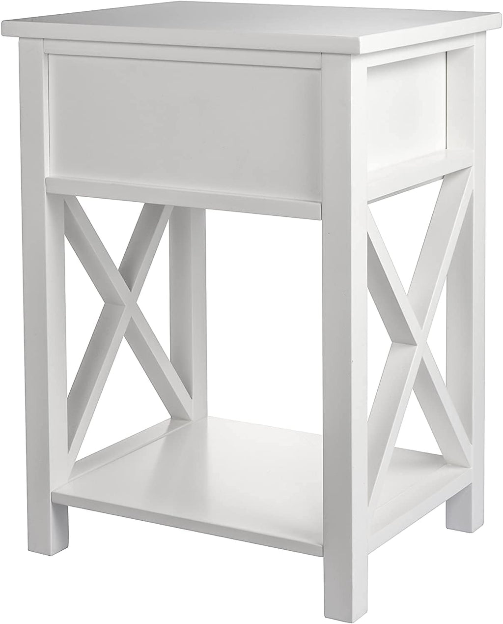 2 Pcs White Wooden Side End Table Night Stand with Bin Drawer J531968